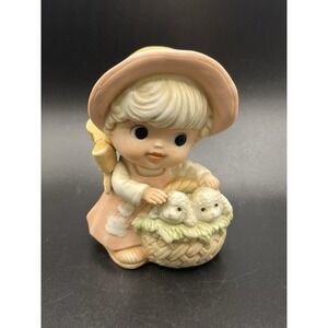 Vintage HOMCO Girl w/ Lamb Figurine Bisque #1418 Made in Taiwan 4.75" Decorative